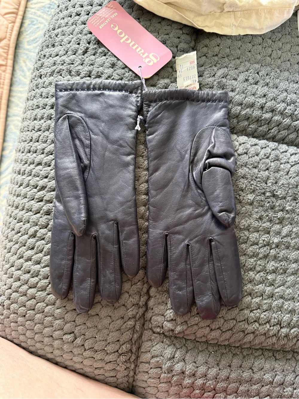 Stradivarius Navy blue Leather Gloves